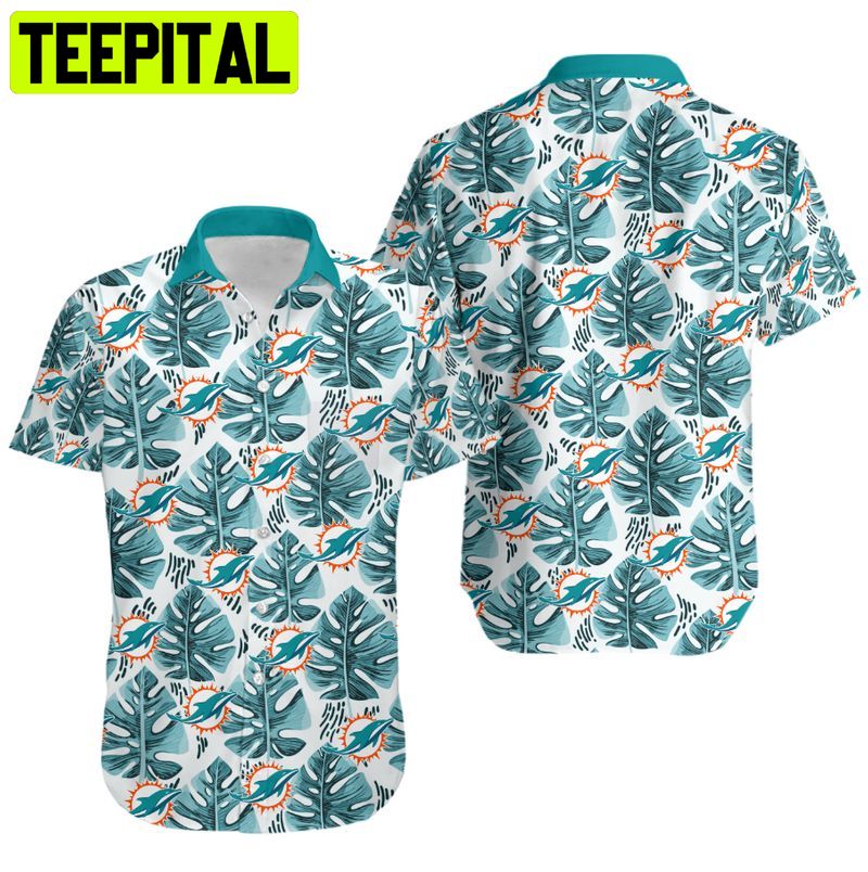 NFL Miami Dolphins Leaf And Logo Hawaiian Shirt NFL Miami Dolphins Leaf And Logo Hawaiian Shirt