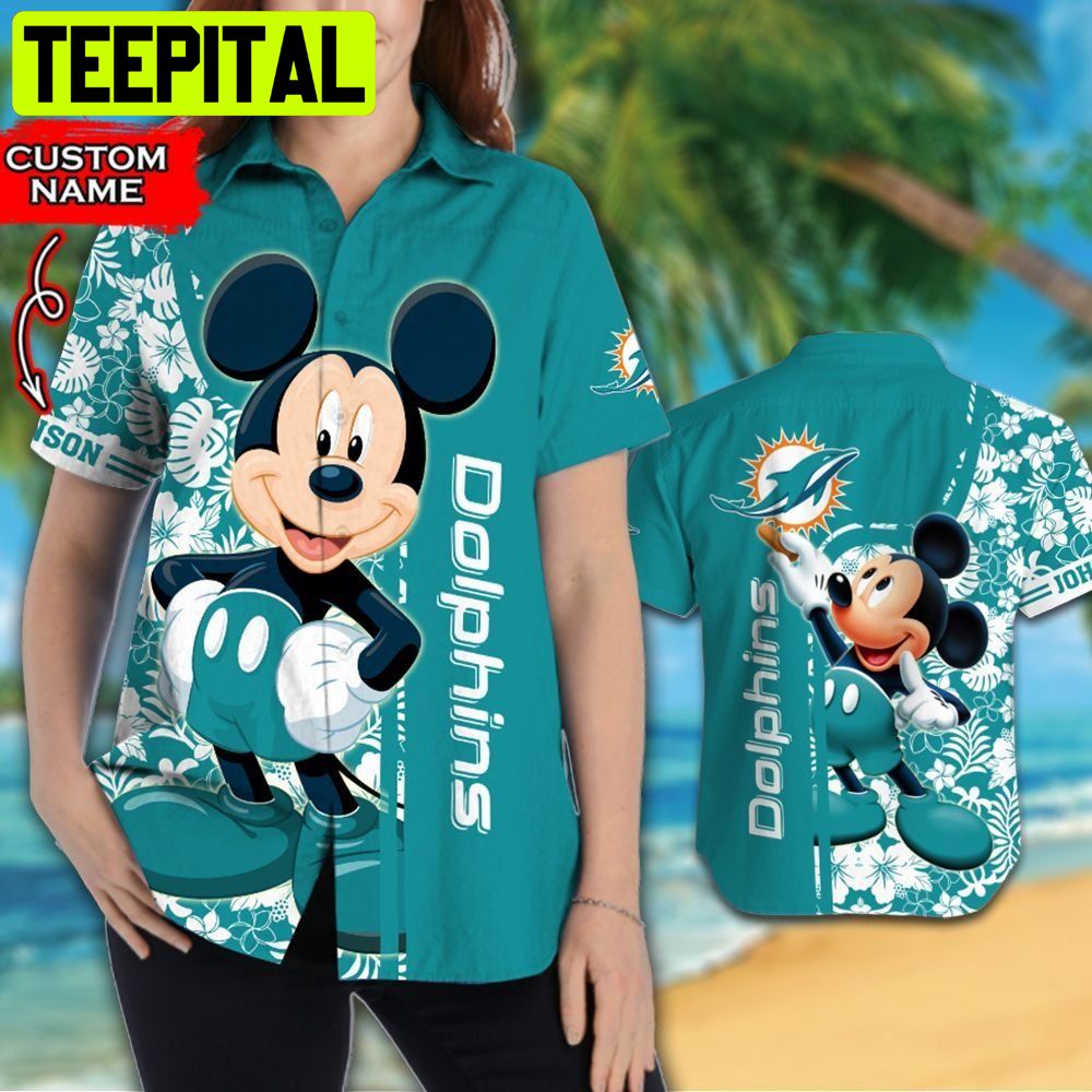 NFL Miami Dolphins & Mickey Mouse Custom Hawaiian Shirt NFL Miami Dolphins & Mickey Mouse Custom Hawaiian Shirt
