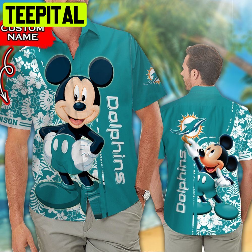 NFL Miami Dolphins & Mickey Mouse Custom Hawaiian Shirt NFL Miami Dolphins & Mickey Mouse Custom Hawaiian Shirt