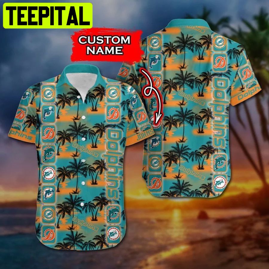 NFL Miami Dolphins & Short Custom Name Hawaiian Shirt NFL Miami Dolphins & Short Custom Name Hawaiian Shirt