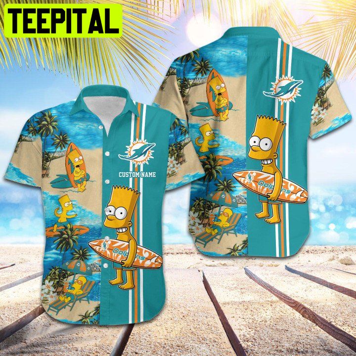 NFL Miami Dolphins Simpsons Custom Name Hawaiian Shirt NFL Miami Dolphins Simpsons Custom Name Hawaiian Shirt