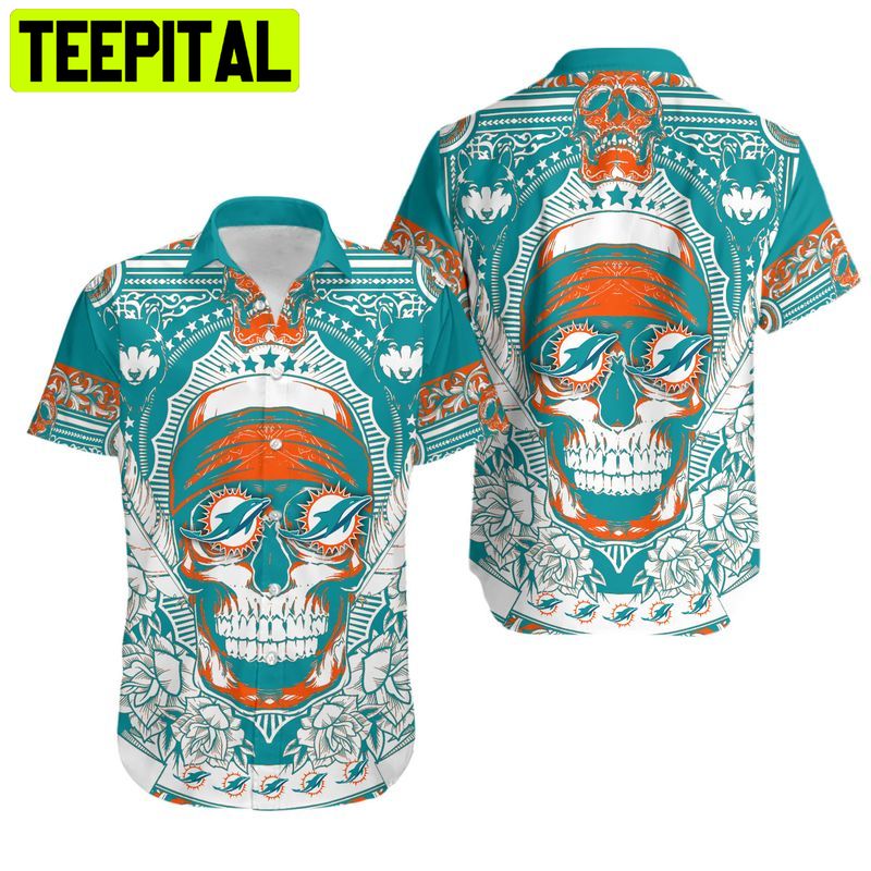 NFL Miami Dolphins Skull Summer Hawaiian Shirt NFL Miami Dolphins Skull Summer Hawaiian Shirt