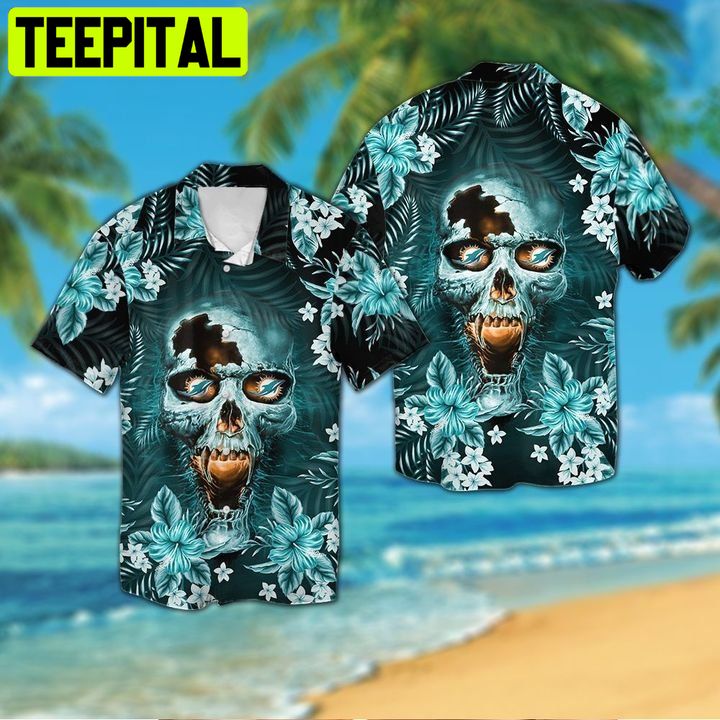 NFL Miami Dolphins Skull Tropical Aloha 1 Hawaiian Shirt NFL Miami Dolphins Skull Tropical Aloha 1 Hawaiian Shirt
