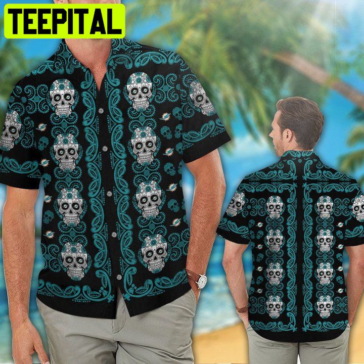 NFL Miami Dolphins Skull Tropical Aloha Hawaiian Shirt NFL Miami Dolphins Skull Tropical Aloha Hawaiian Shirt