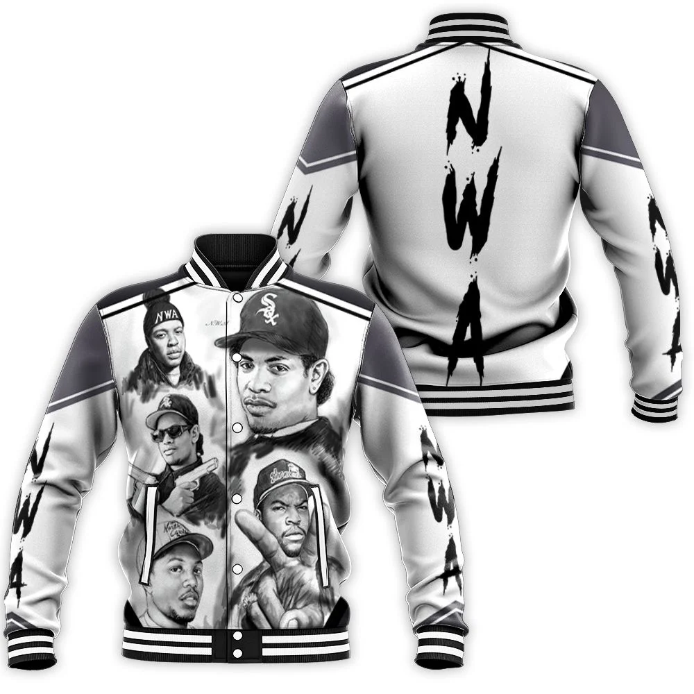 N.W.A. Group Member S Black And White Baseball Jacket N.W.A. Group Member S Black And White Baseball Jacket