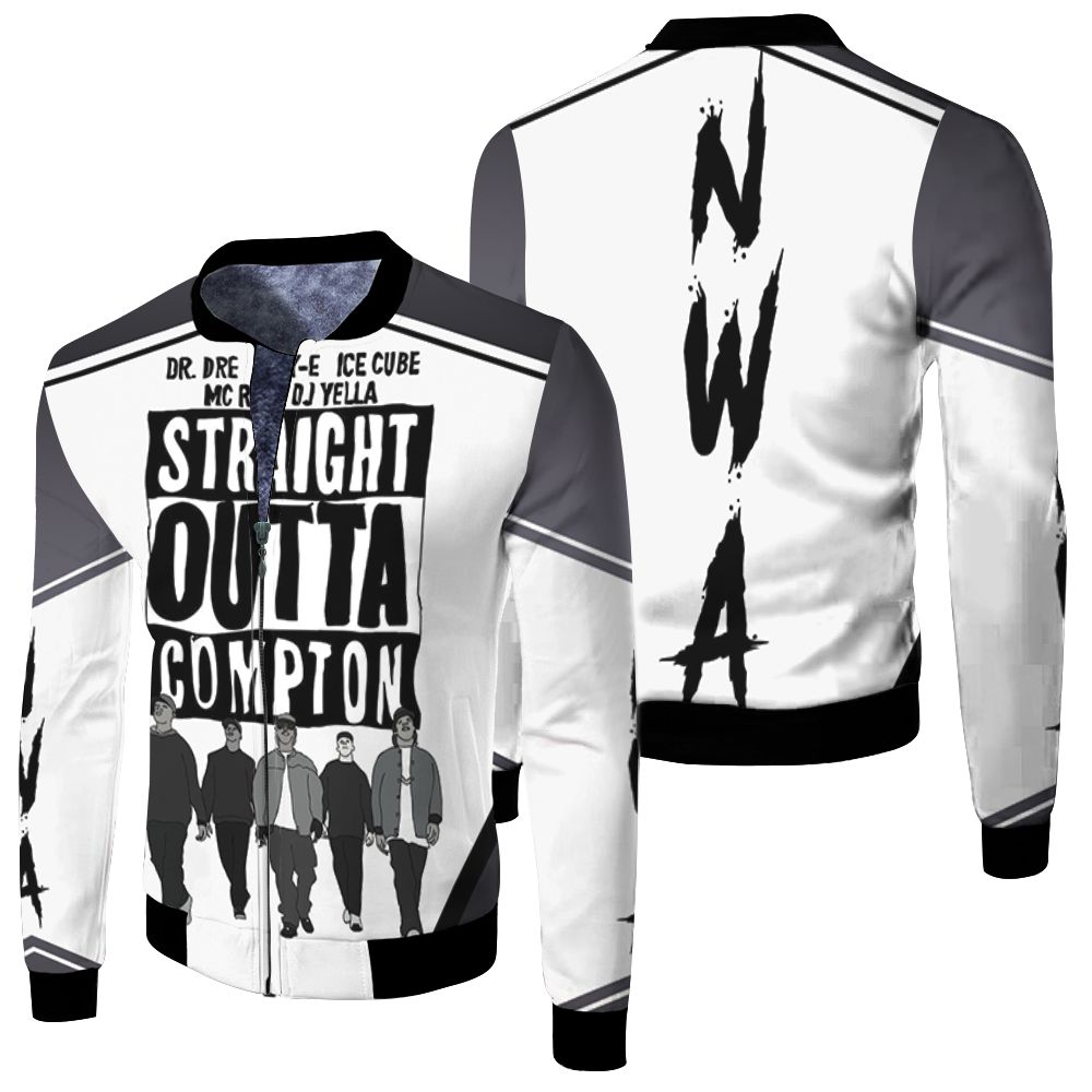 N.W.A Straight Outta Compton Black And White Fleece Bomber Jacket N.W.A Straight Outta Compton Black And White Fleece Bomber Jacket