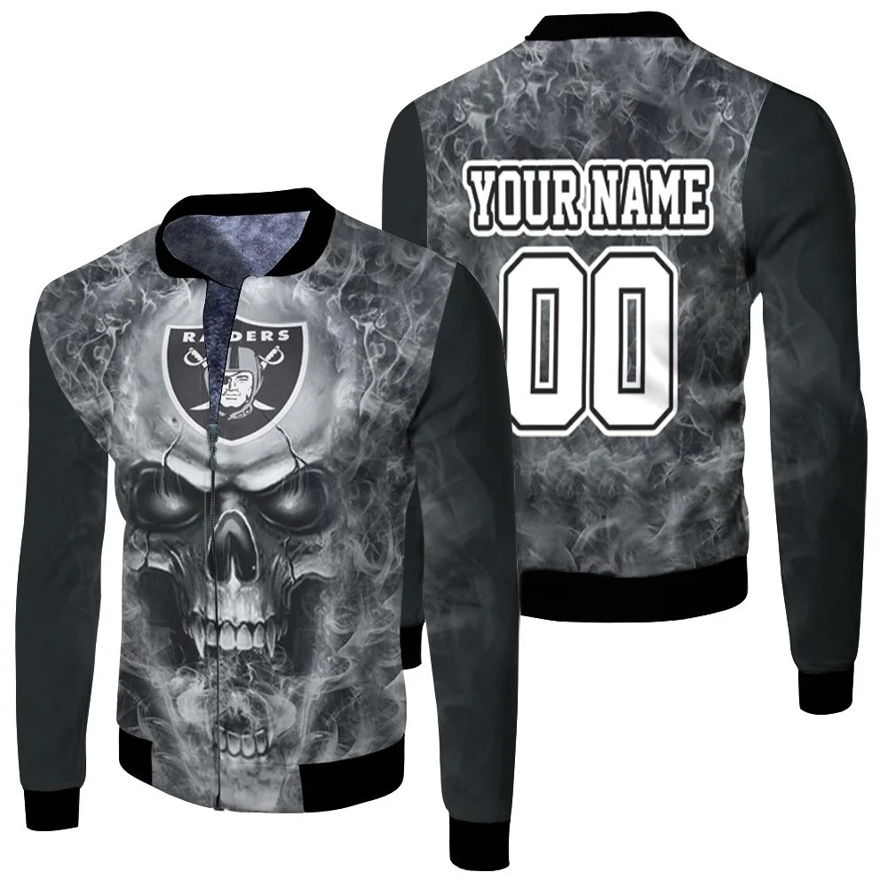 Oakland Raiders 3d Skull Personalized Fleece Bomber Jacket Oakland Raiders 3d Skull Personalized Fleece Bomber Jacket