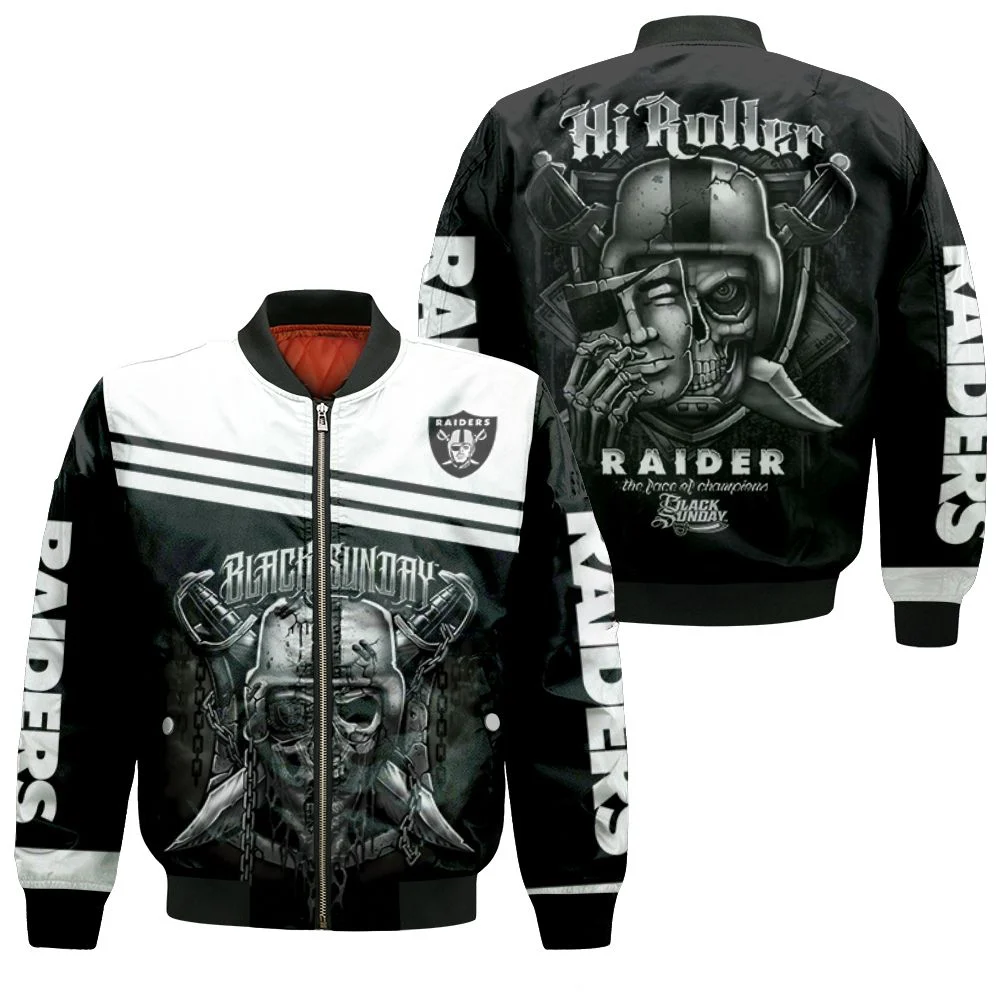 Oakland Raiders Black Sunday Skull 3d Jersey Bomber Jacket Oakland Raiders Black Sunday Skull 3d Jersey Bomber Jacket