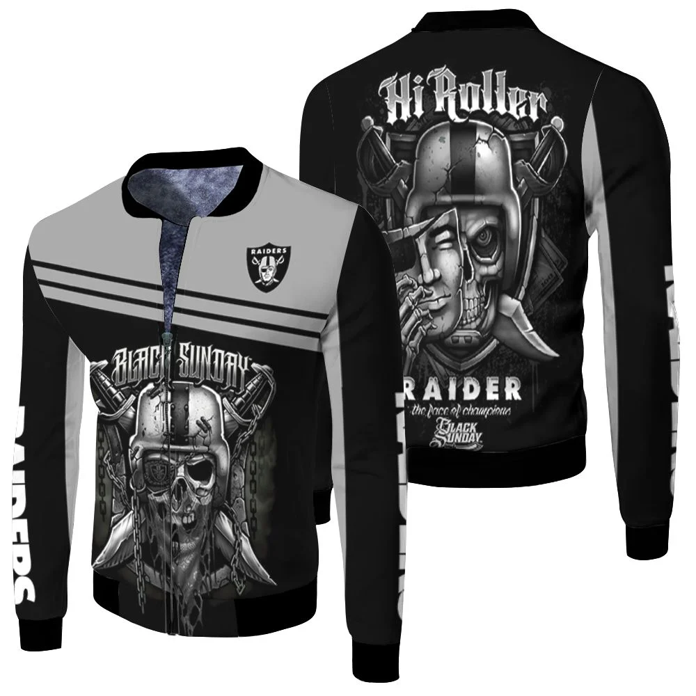Oakland Raiders Black Sunday Skull 3d Jersey Fleece Bomber Jacket Oakland Raiders Black Sunday Skull 3d Jersey Fleece Bomber Jacket