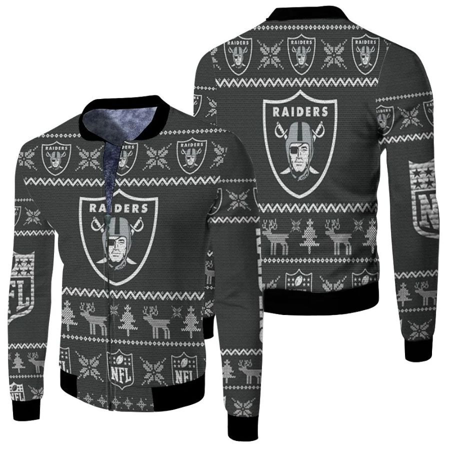 Oakland Raiders Nfl Ugly Christmas 3d Jersey Fleece Bomber Jacket Oakland Raiders Nfl Ugly Christmas 3d Jersey Fleece Bomber Jacket