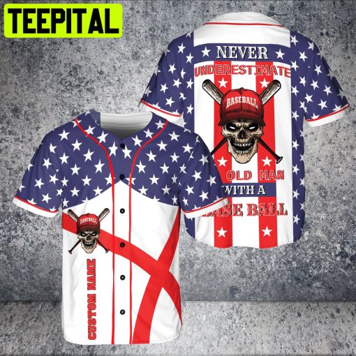 Old Man With Playing Baseball – Never Underestimate US Flag Custom Name BaseBall Jersey