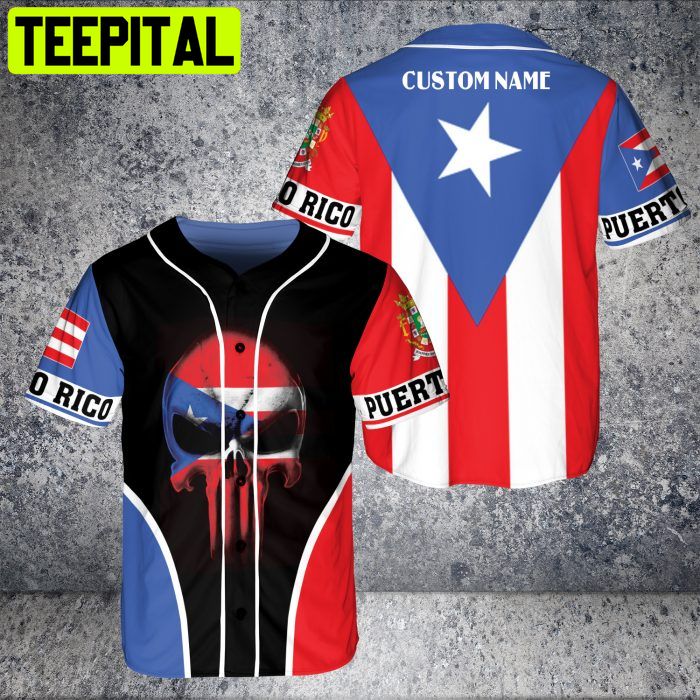 Puerto Rico Skull And Flag Style 3D BaseBall Jersey Puerto Rico Skull And Flag Style 3D BaseBall Jersey