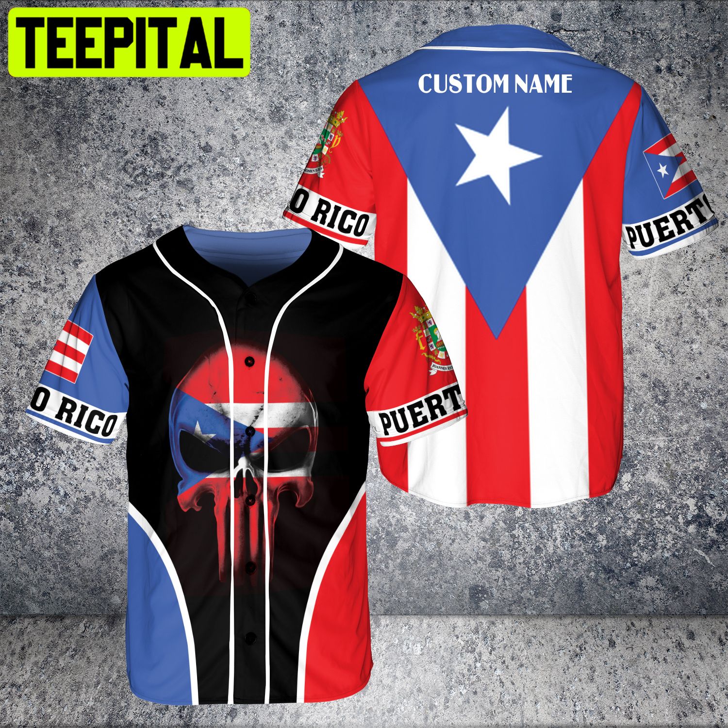 Puerto Rico Skull And Flag Style 3D BaseBall Jersey Puerto Rico Skull And Flag Style 3D BaseBall Jersey
