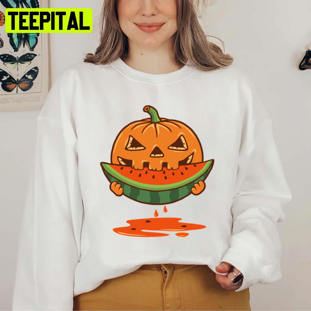 Pumpkin And Watermelon Halloween Graphic Unisex Sweatshirt Pumpkin And Watermelon Halloween Graphic Unisex Sweatshirt