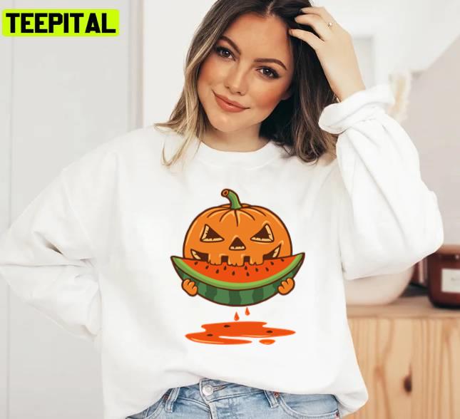 Pumpkin And Watermelon Halloween Graphic Unisex Sweatshirt Pumpkin And Watermelon Halloween Graphic Unisex Sweatshirt