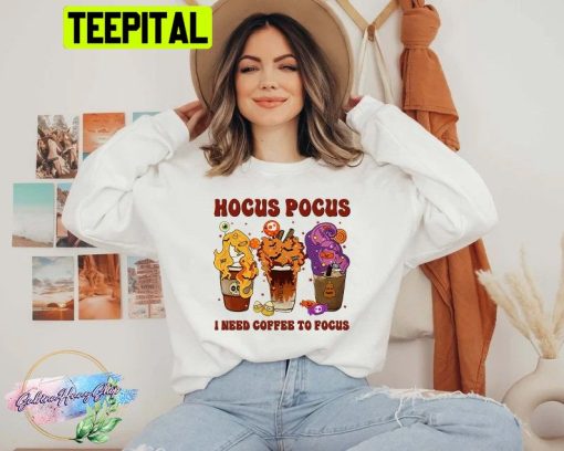 Retro Hocus Pocus I Need Coffee To Focus HalloweenTrending Unisex Shirt