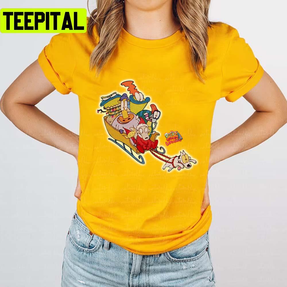 Rockos Magic Sleigh Christmas Retro 90s Holiday Tribute Unisex T-Shirt Rockos Magic Sleigh Christmas Retro 90s Holiday Tribute Unisex T-Shirt