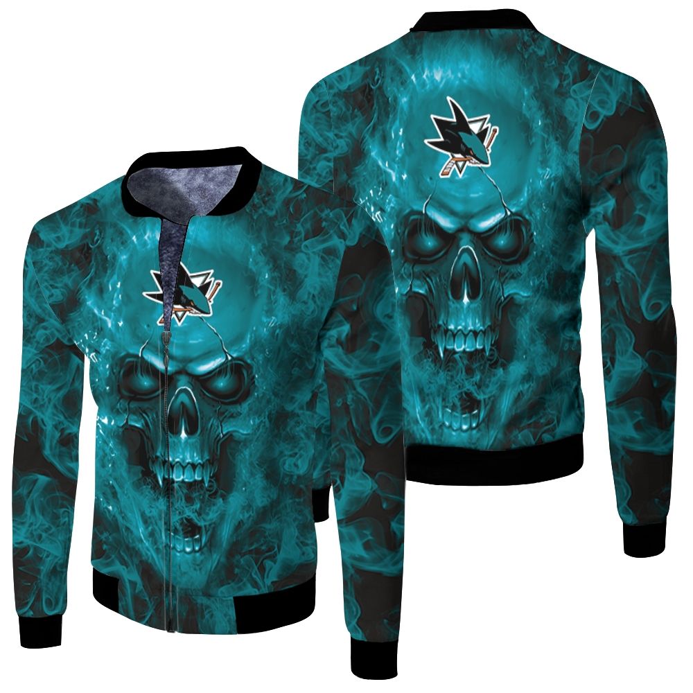 San Jose Sharks Nhl Fans Skull Fleece Bomber Jacket San Jose Sharks Nhl Fans Skull Fleece Bomber Jacket