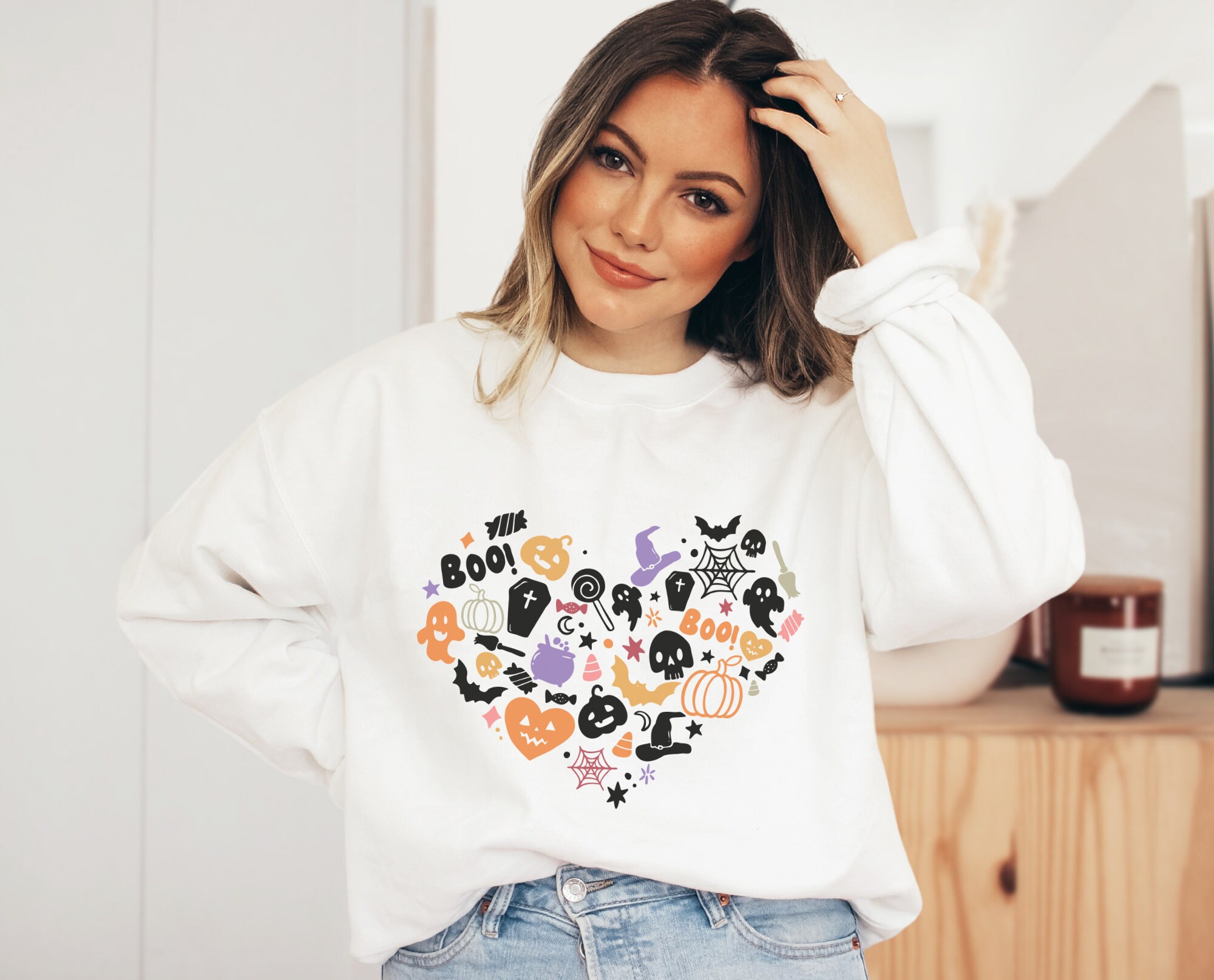 Skeleton Boho Motif Cottagecore Pumpkin Halloween Unisex Sweatshirt Skeleton Boho Motif Cottagecore Pumpkin Halloween Unisex Sweatshirt