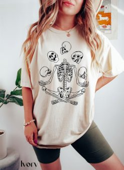 Skeleton Juggling Halloween Tee Shirt, Spooky Halloween TShirt, Comfort Colors, Garment Dyed, Boho, Oversized, Vintage