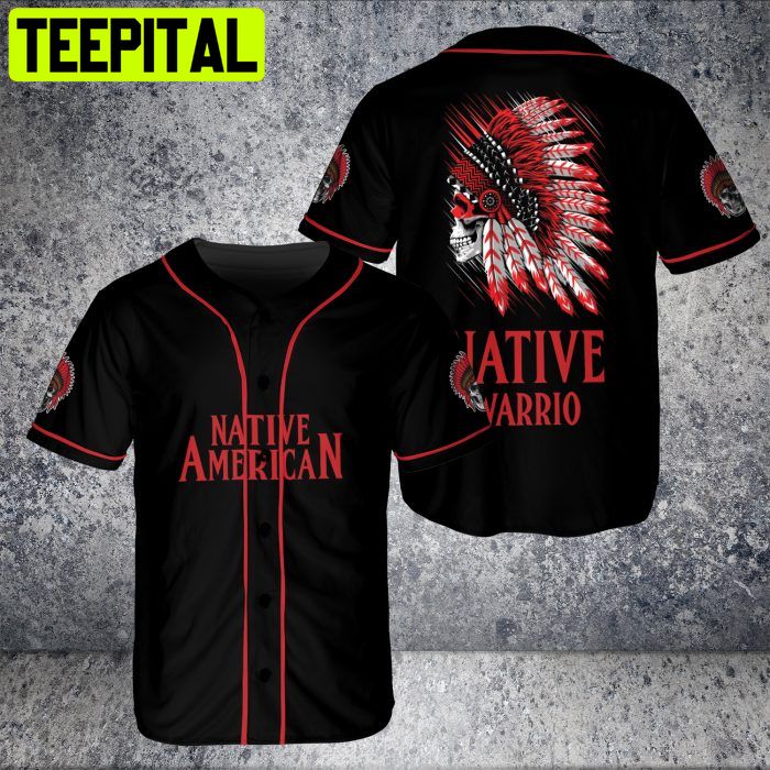 Skull Native American Red Warrior Patriots' Day Baseball Jersey Skull Native American Red Warrior Patriots' Day Baseball Jersey