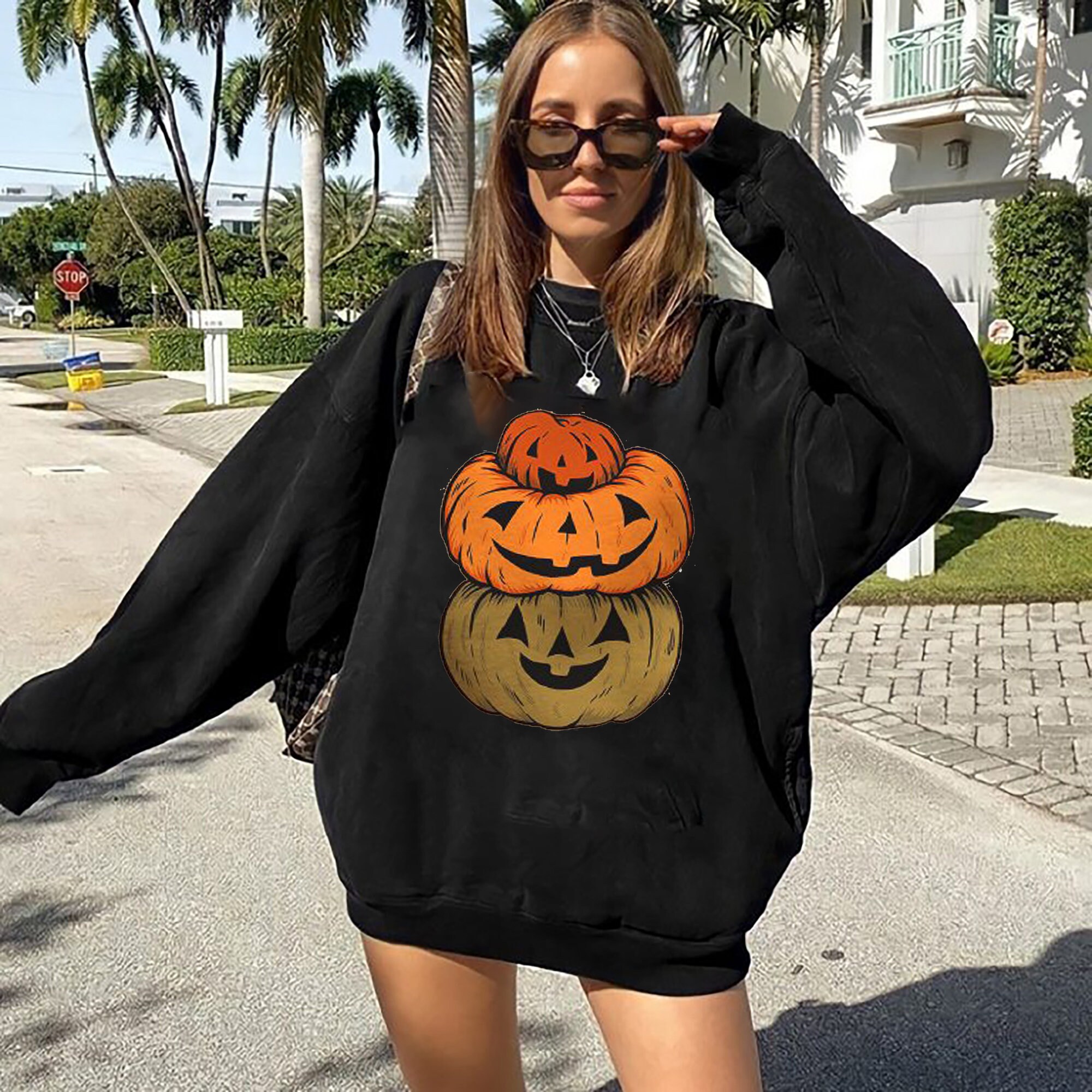 Stacking Funny Fall Pumpkin Halloween Unisex Sweatshirt Stacking Funny Fall Pumpkin Halloween Unisex Sweatshirt