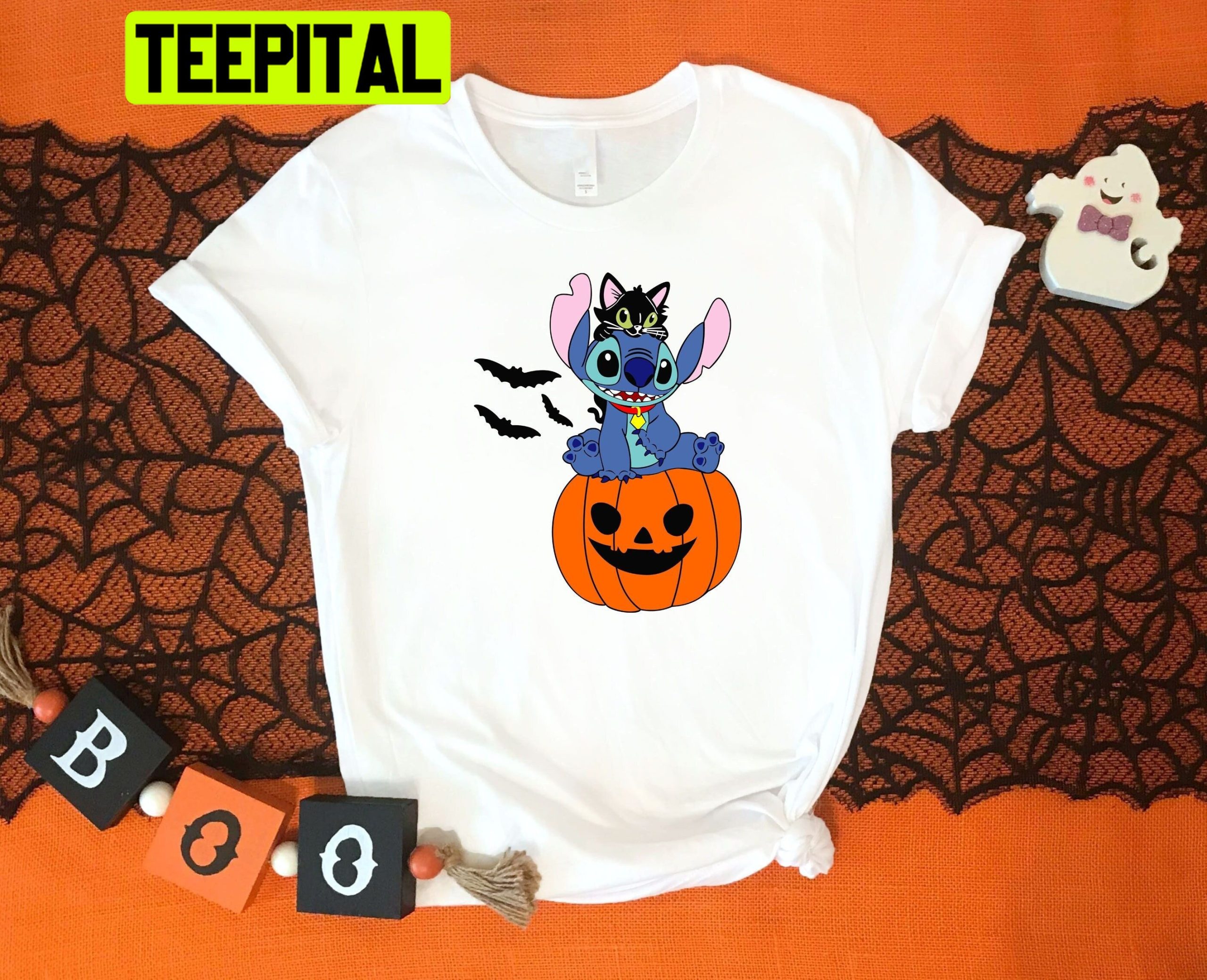 Stitch Balck Cat And Pumpkin HalloweenTrending Unisex Shirt Stitch Balck Cat And Pumpkin HalloweenTrending Unisex Shirt