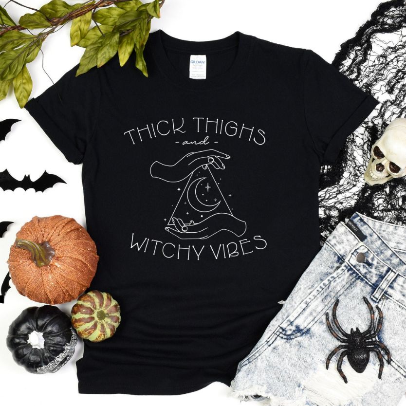 Thick Thighs and Witchy Vibes Halloween Shirt Thick Thighs and Witchy Vibes Halloween Shirt