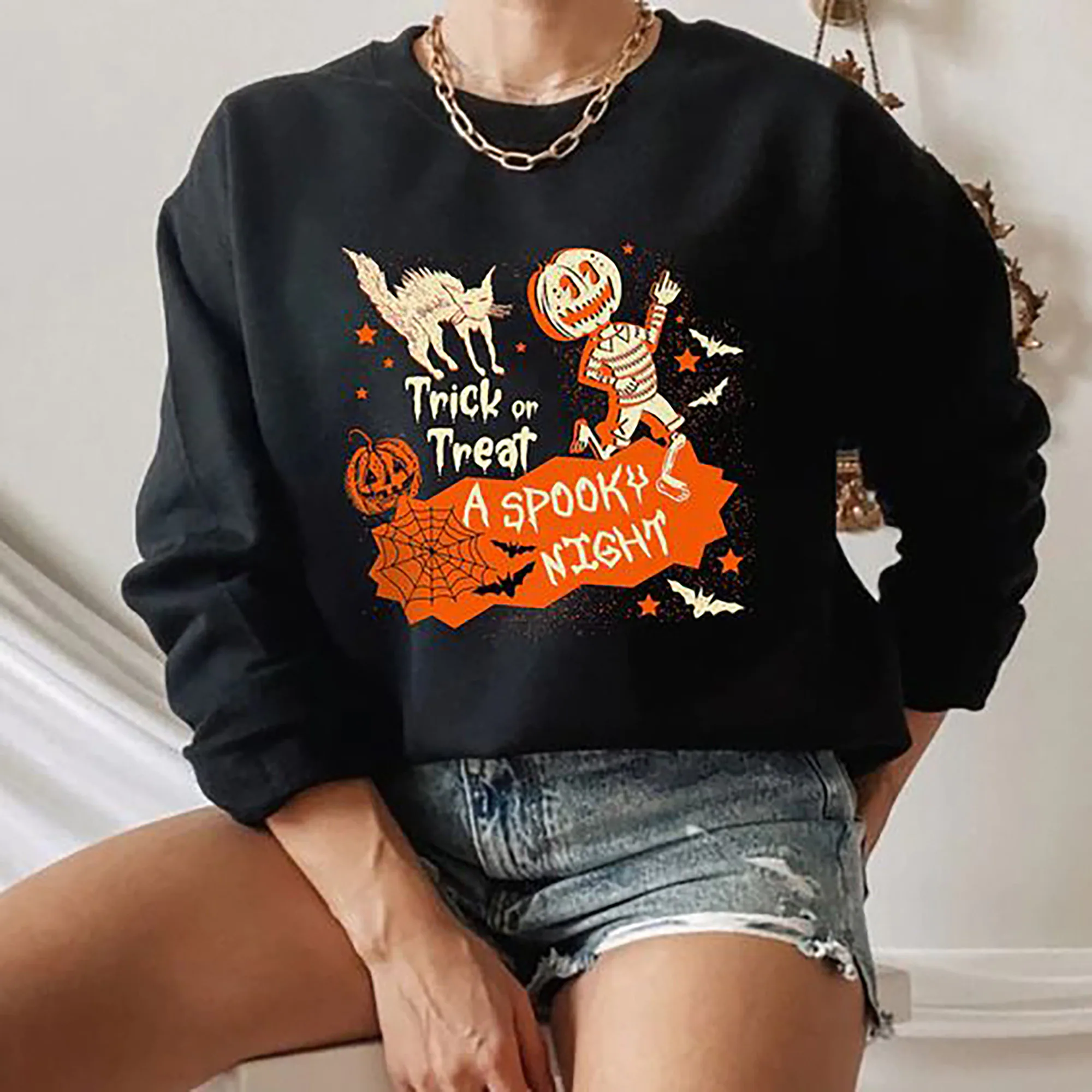 Trick Or Treat A Spooky Night Skeleton Funny Pumpkin Halloween Unisex Sweatshirt Trick Or Treat A Spooky Night Skeleton Funny Pumpkin Halloween Unisex Sweatshirt