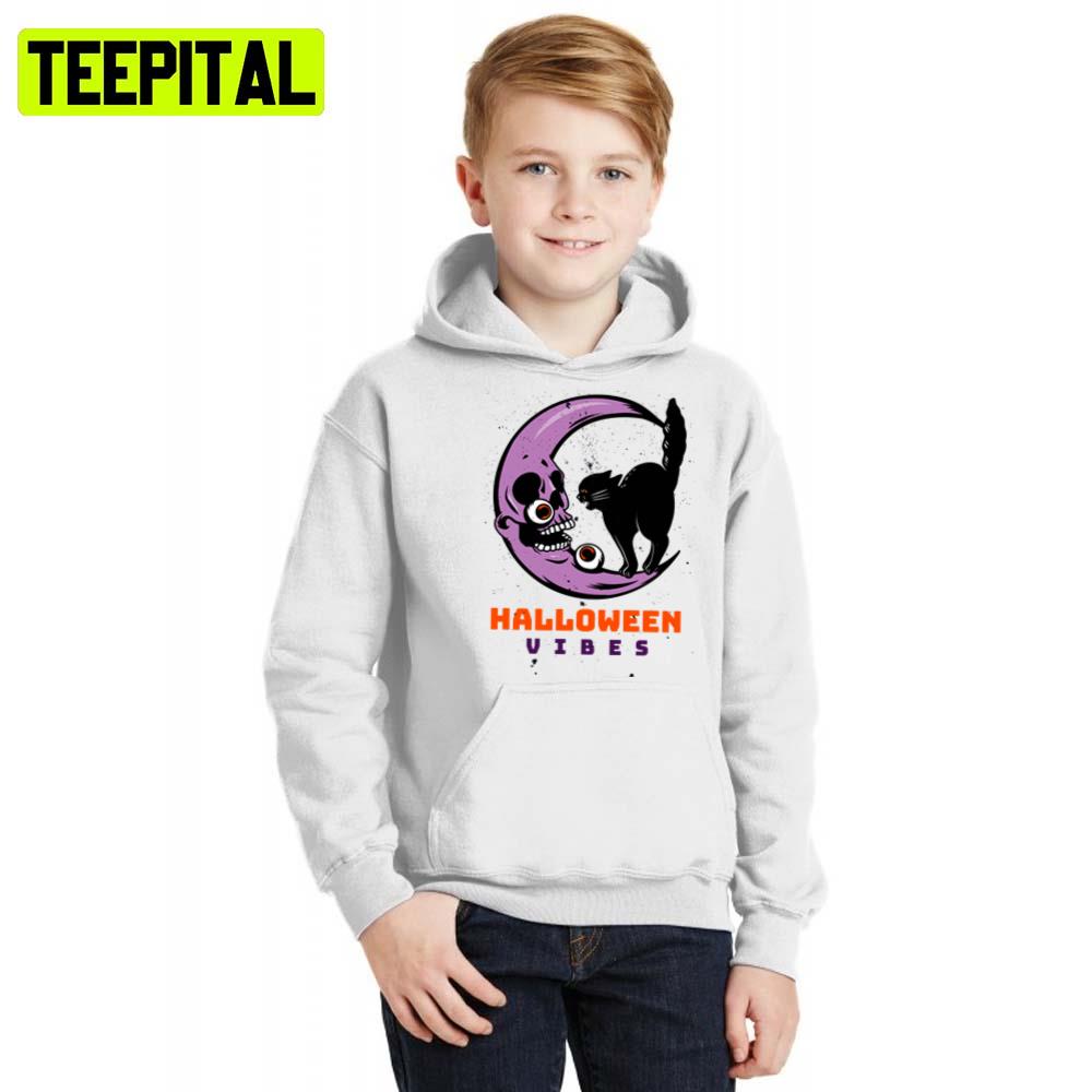Vibes Cat Design Scary Moon Halloween Illustration Hoodie Vibes Cat Design Scary Moon Halloween Illustration Hoodie