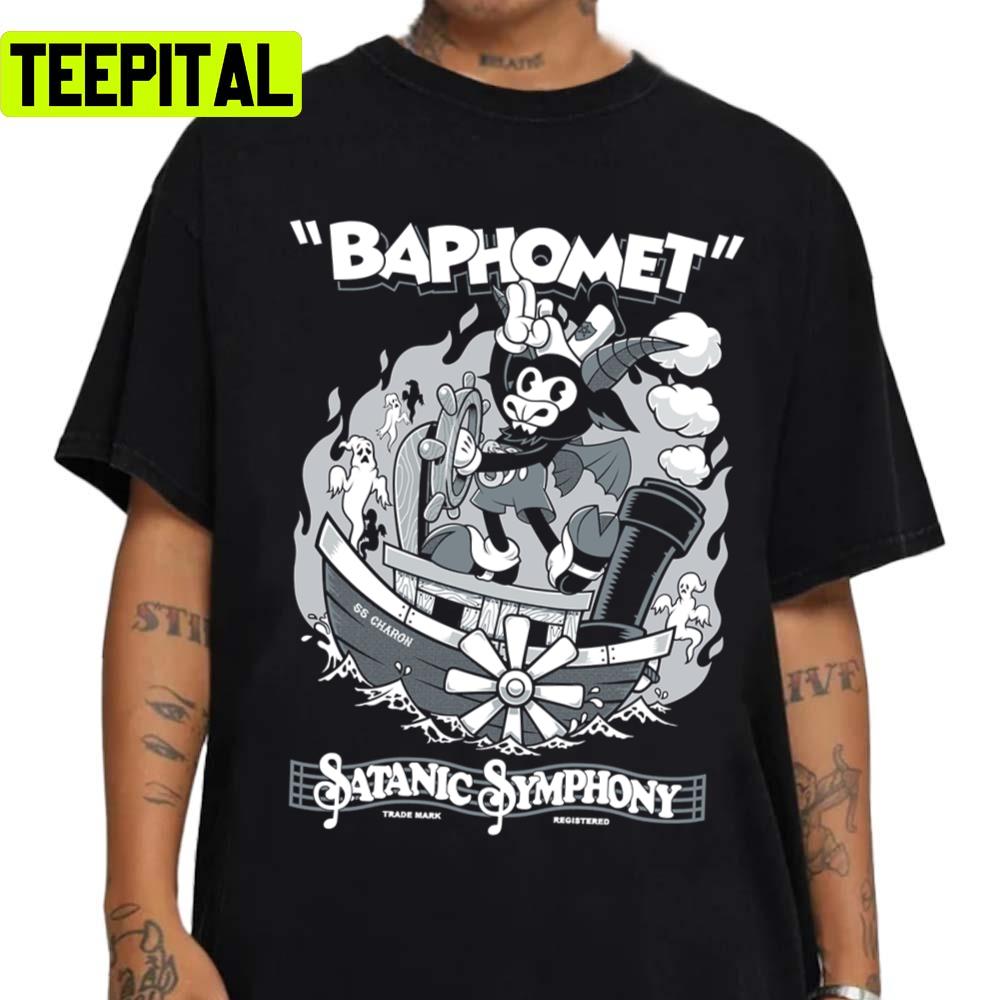 Vintage Cartoon Baphomet Steamboat Baphy Occult Satanic Symphony Halloween Illustration Unisex Sweatshirt Vintage Cartoon Baphomet Steamboat Baphy Occult Satanic Symphony Halloween Illustration Unisex Sweatshirt