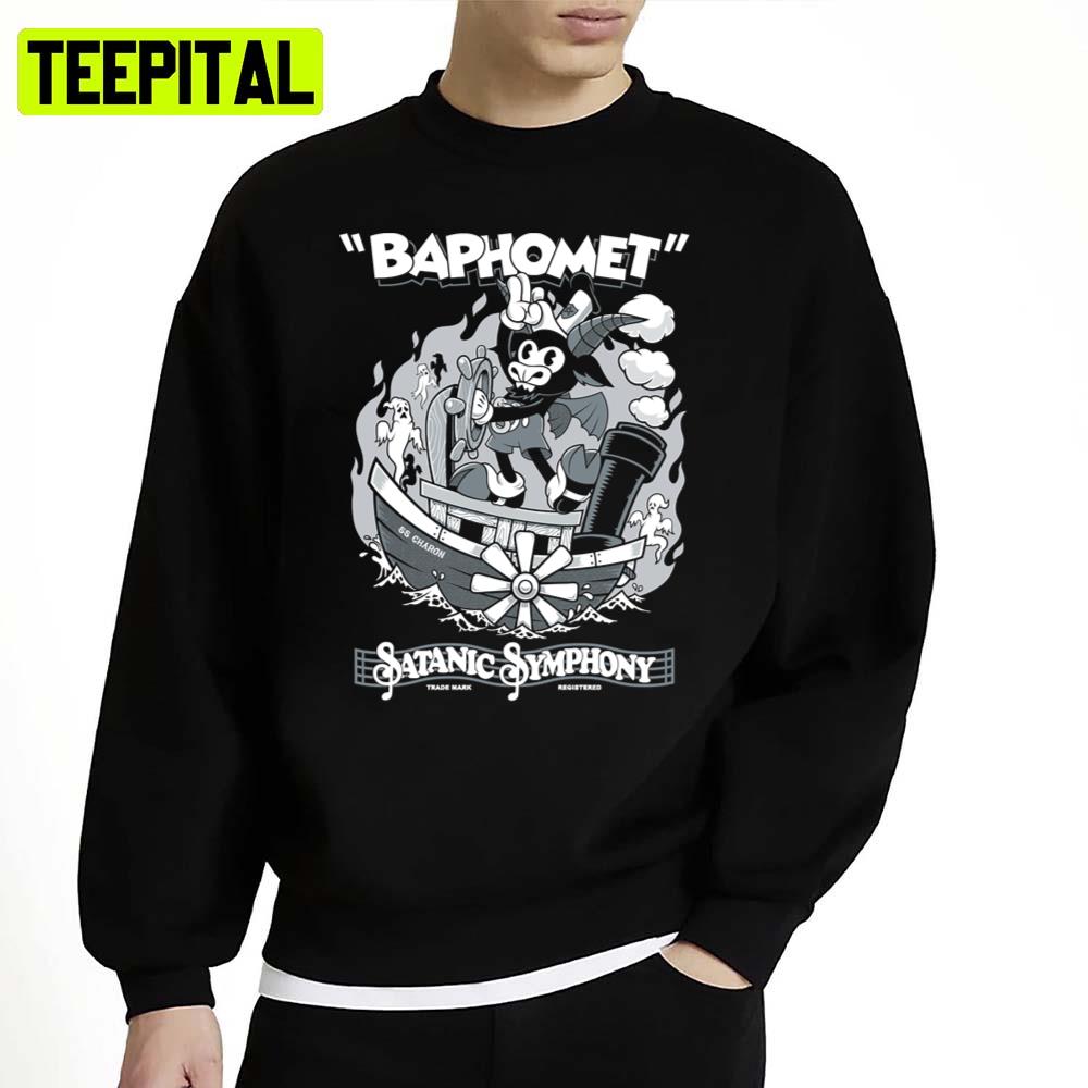 Vintage Cartoon Baphomet Steamboat Baphy Occult Satanic Symphony Halloween Illustration Unisex Sweatshirt Vintage Cartoon Baphomet Steamboat Baphy Occult Satanic Symphony Halloween Illustration Unisex Sweatshirt