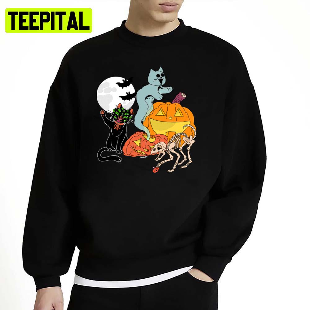 Weird Cats Halloween Graphic Unisex Sweatshirt Weird Cats Halloween Graphic Unisex Sweatshirt