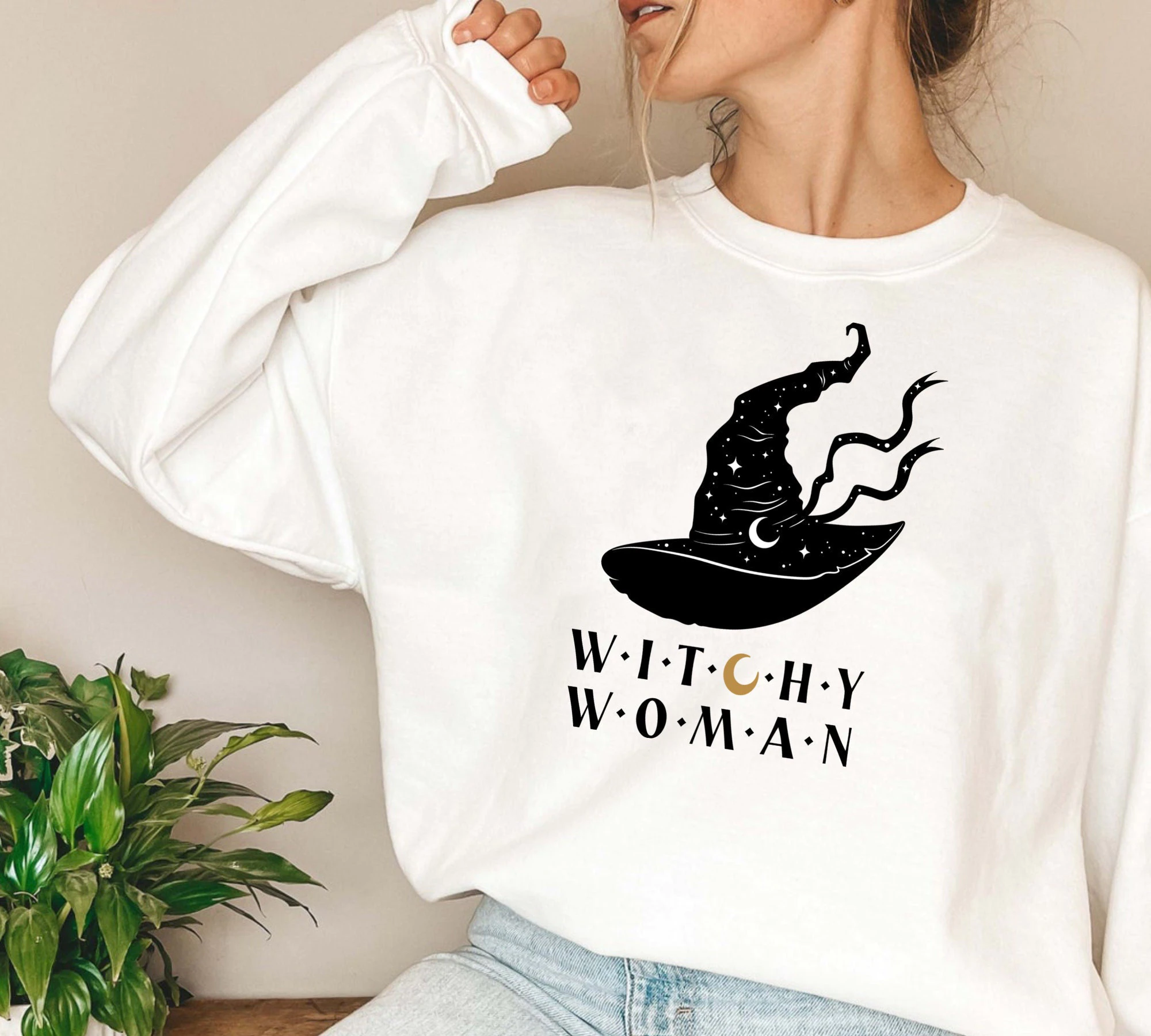 White Hat Witchy Woman For Pumpkin Halloween Unisex Sweatshirt White Hat Witchy Woman For Pumpkin Halloween Unisex Sweatshirt