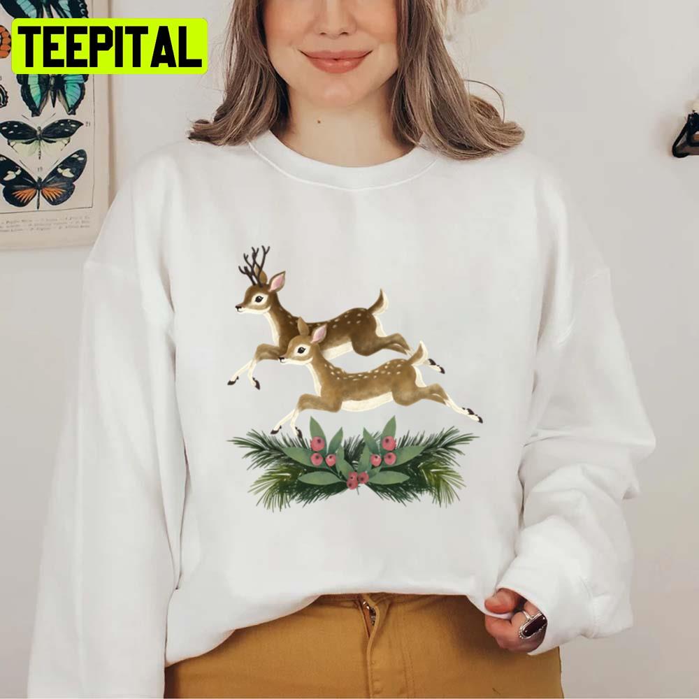 Winter Deer Repeat Pattern Graphic Xmas Unisex Sweatshirt Winter Deer Repeat Pattern Graphic Xmas Unisex Sweatshirt