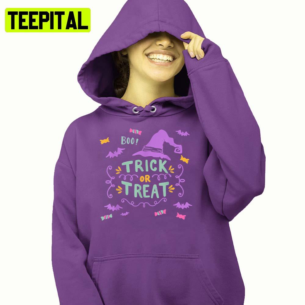 Witch Bat Boo Printing Trick Or Treat Halloween Illustration Hoodie Witch Bat Boo Printing Trick Or Treat Halloween Illustration Hoodie