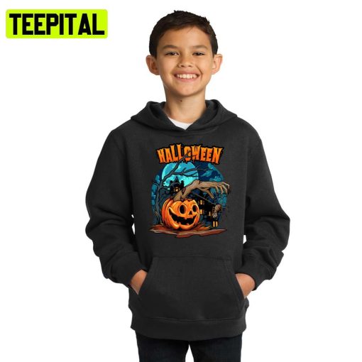 Zombie With Pumkin Spider Halloween Illustration Hoodie