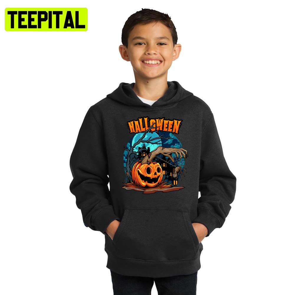 Zombie With Pumkin Spider Halloween Illustration Hoodie Zombie With Pumkin Spider Halloween Illustration Hoodie