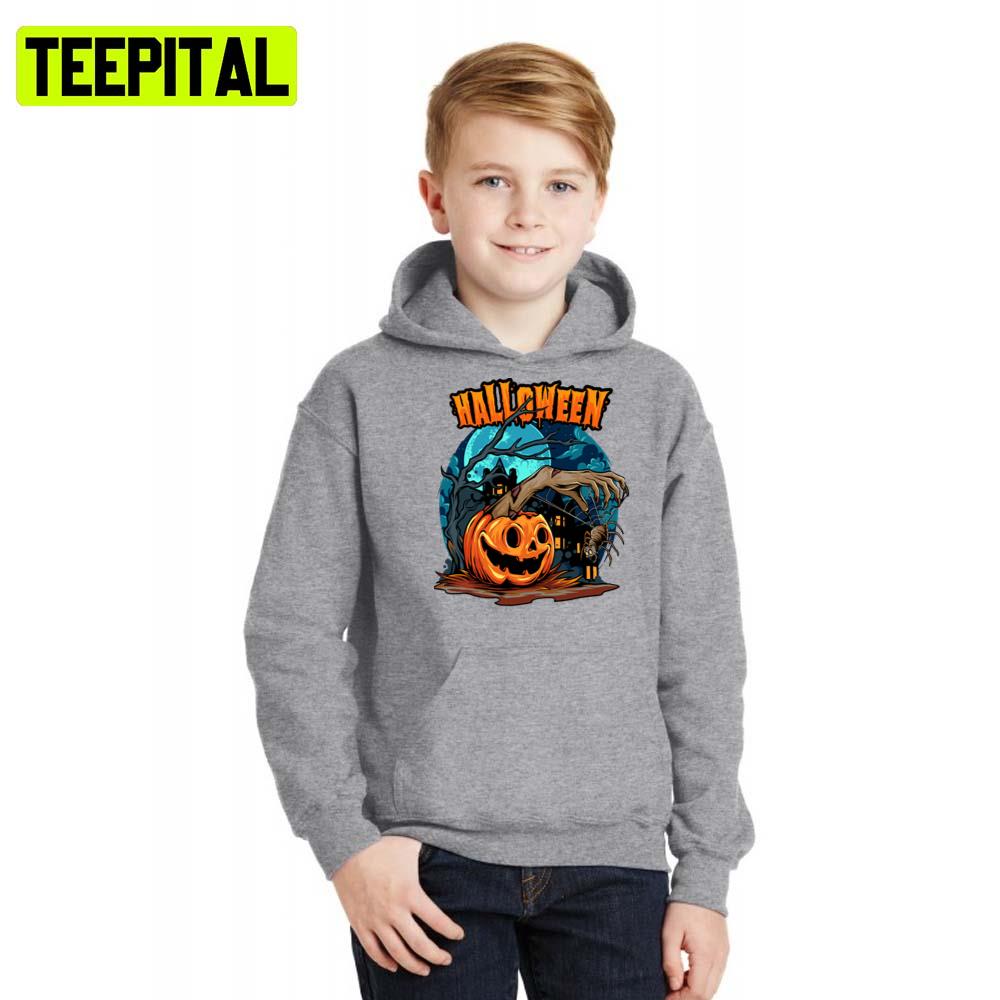 Zombie With Pumkin Spider Halloween Illustration Hoodie Zombie With Pumkin Spider Halloween Illustration Hoodie