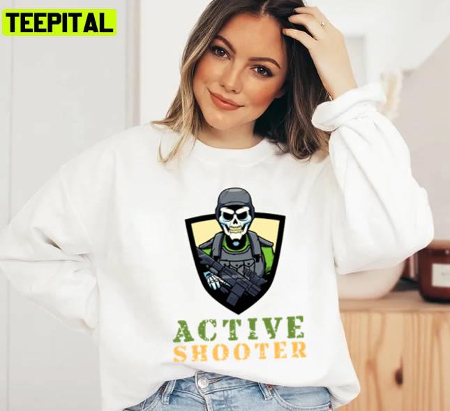 Animated Armed Skeleton Active Shooter Unisex T-Shirt Animated Armed Skeleton Active Shooter Unisex T-Shirt