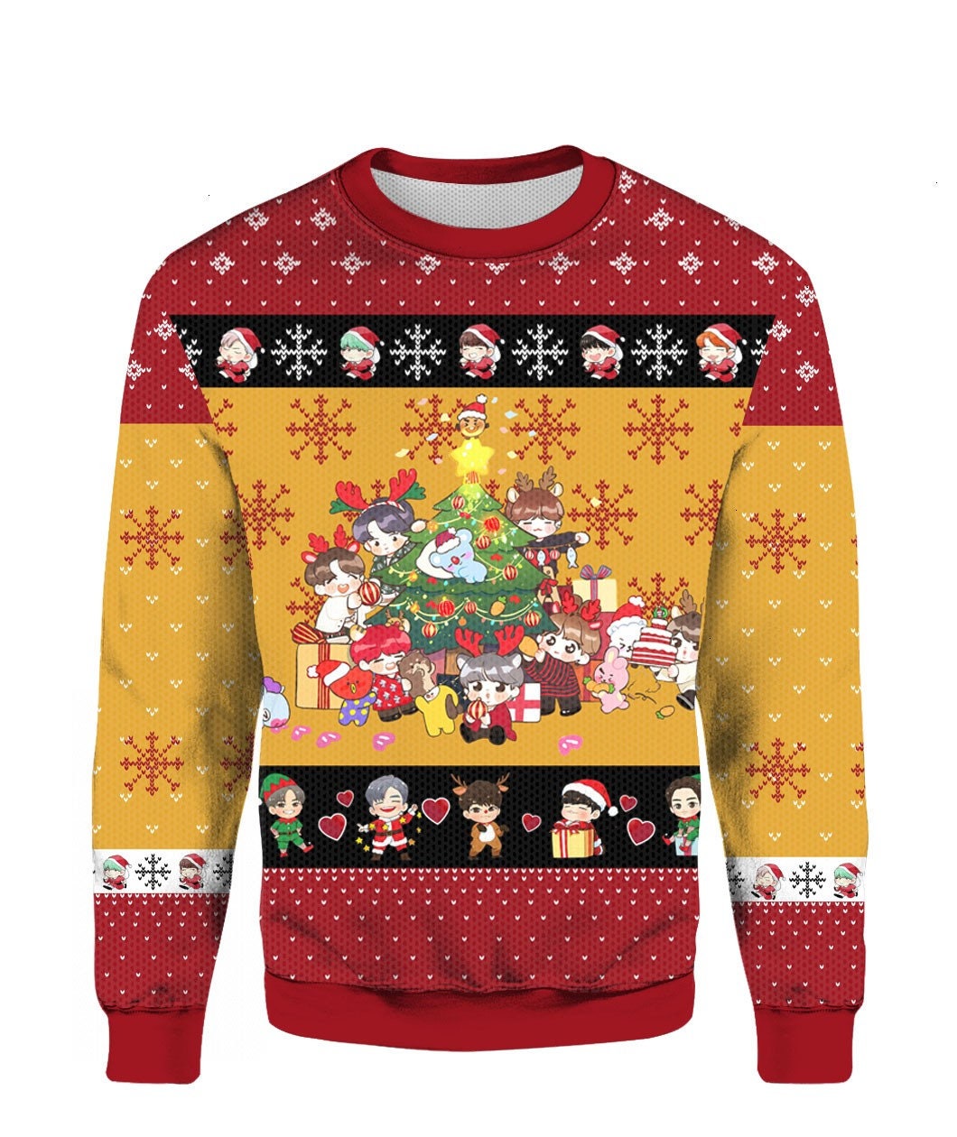 Bangtan Boys Friends BTS Chibi Ugly Xmas 3D Sweater Bangtan Boys Friends BTS Chibi Ugly Xmas 3D Sweater
