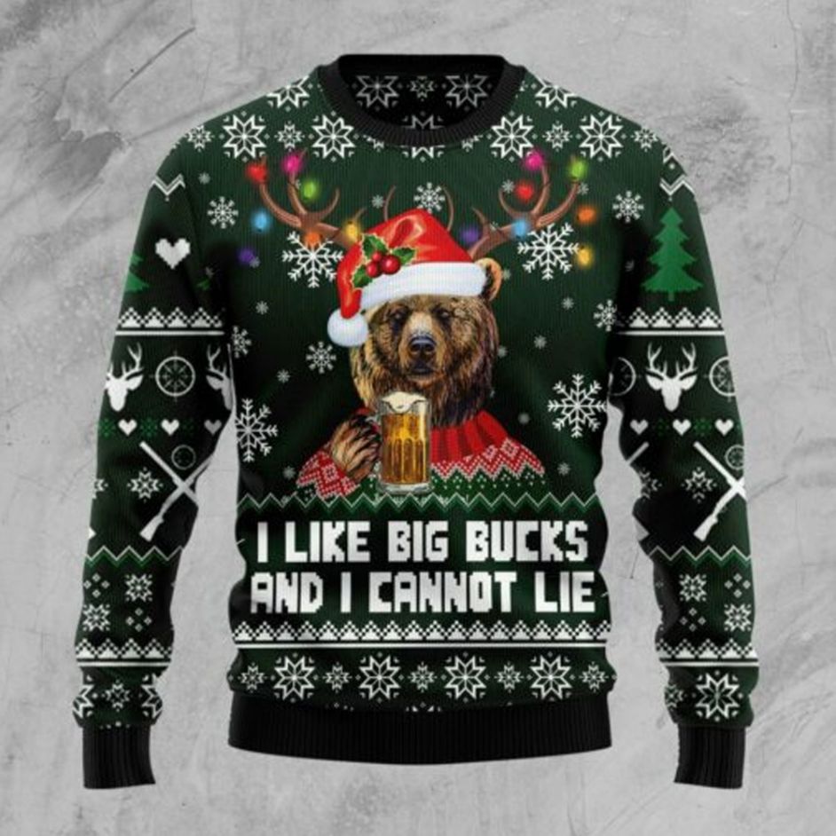 Bear Hunting and Beer Ugly 3D Christmas Sweater Bear Hunting and Beer Ugly 3D Christmas Sweater