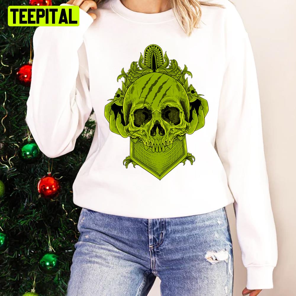 Big And Tall Halloween Green Skull Unisex Sweatshirt Big And Tall Halloween Green Skull Unisex Sweatshirt