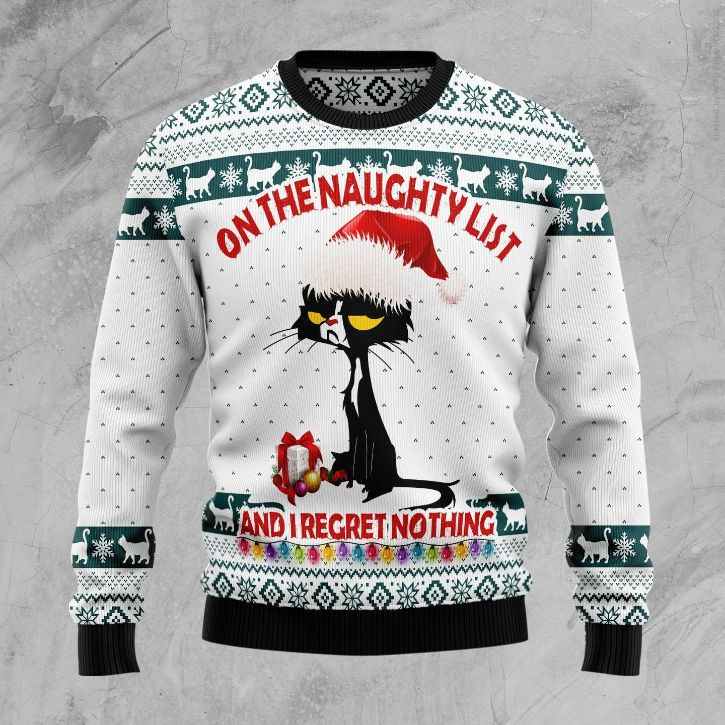 Black Cat Naughty List Unisex 3D Ugly Christmas Sweater Black Cat Naughty List Unisex 3D Ugly Christmas Sweater
