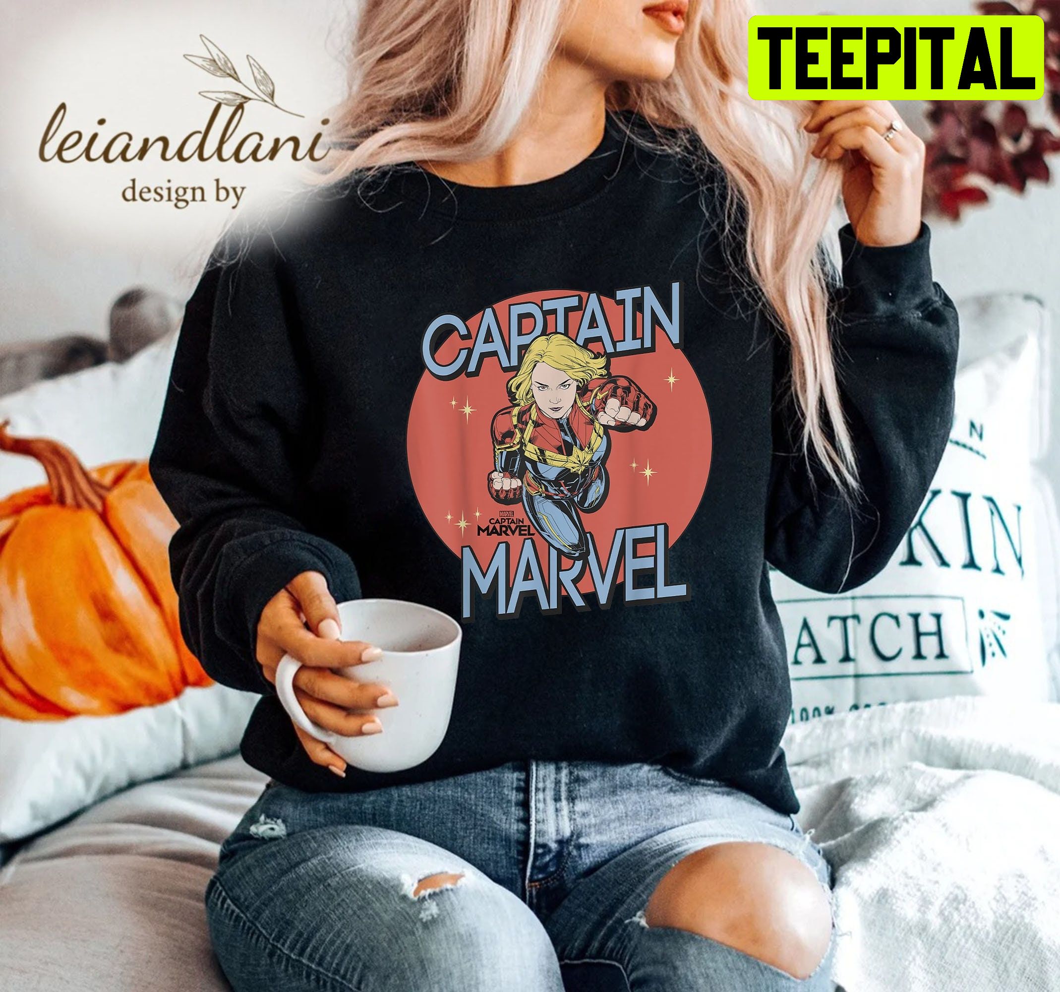 Captain Marvel Red Spot Action Pose Logo Graphic Avengers Anniversary Marvel Sweatshirt Captain Marvel Red Spot Action Pose Logo Graphic Avengers Anniversary Marvel Sweatshirt