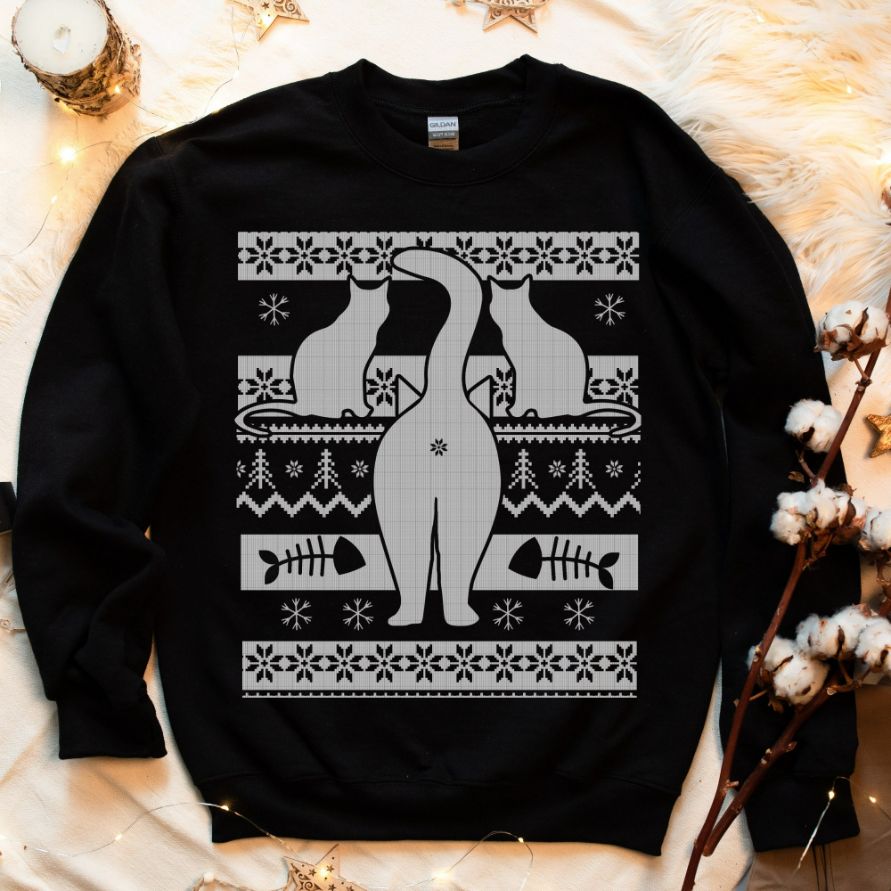 Cats Card Ugly Christmas Sweatshirt Cats Card Ugly Christmas Sweatshirt