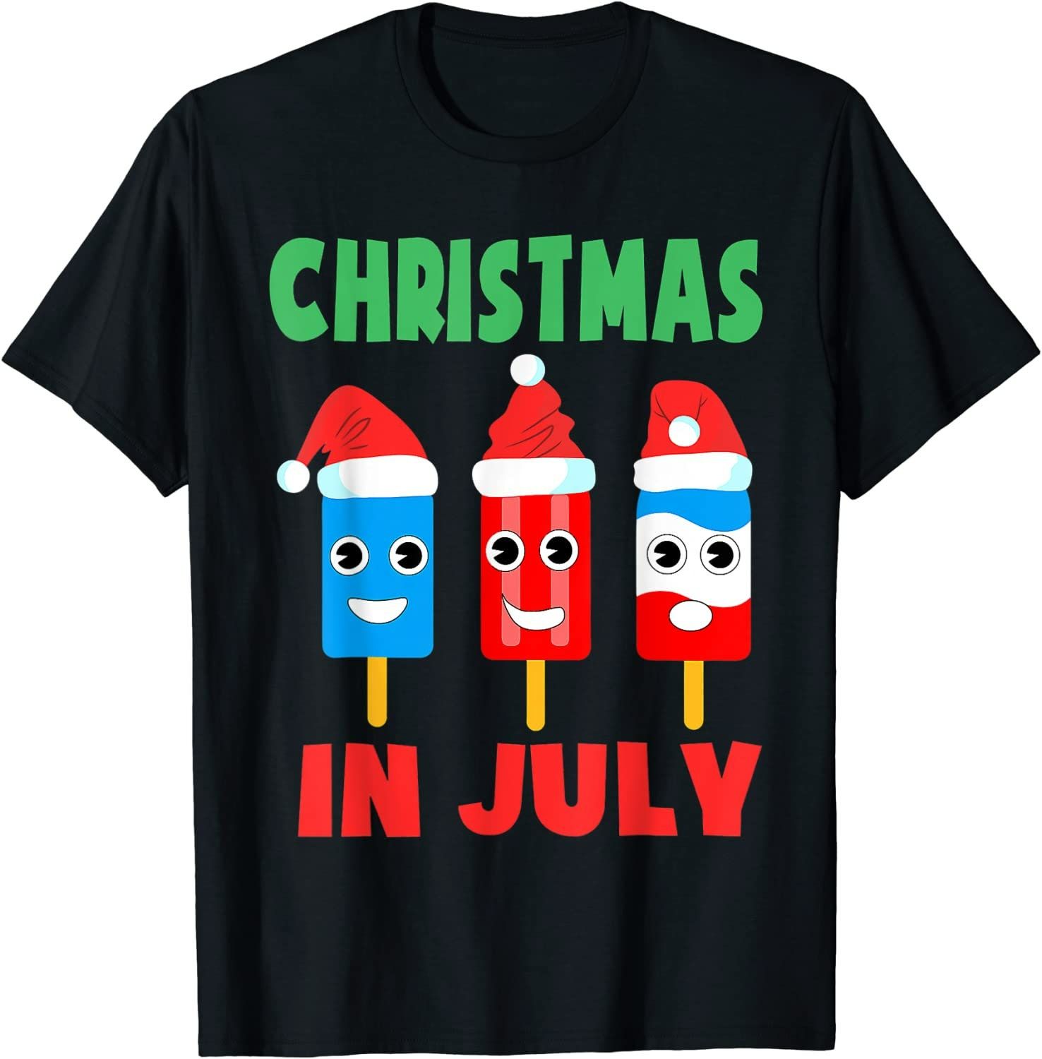 Christmas In July Ice Pops In Santa Hat Kids Toddler Cute T-Shirt Christmas In July Ice Pops In Santa Hat Kids Toddler Cute T-Shirt