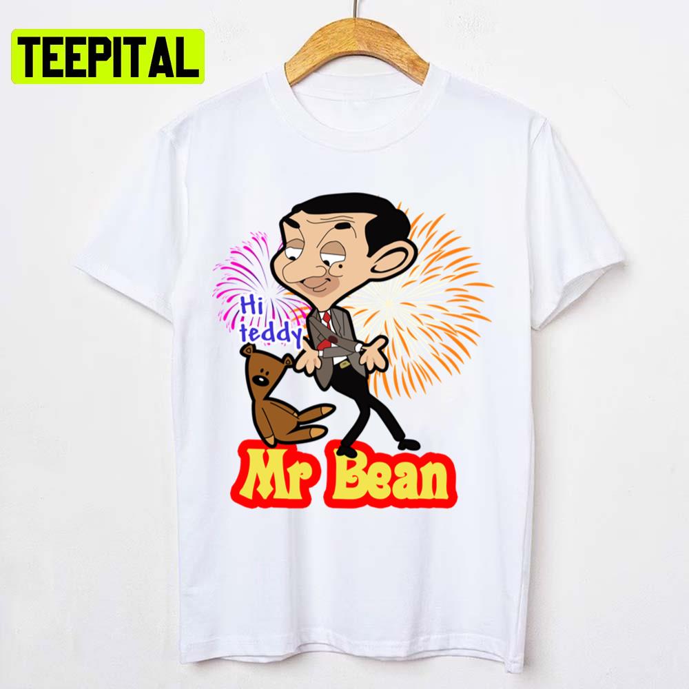 Cute Hand Drawn Cartoon Image Of Mr Bean And His Bear Unisex T-Shirt Cute Hand Drawn Cartoon Image Of Mr Bean And His Bear Unisex T-Shirt