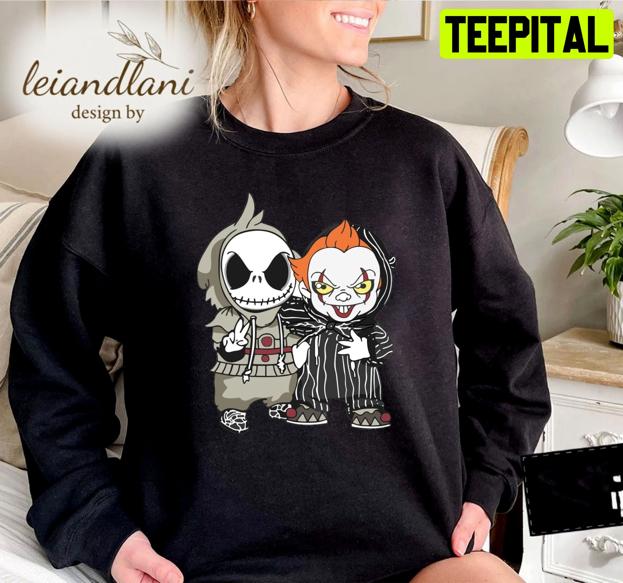 Cute Jack Skellington And Pennywise Friend Happy Nightmare Halloween Sweatshirt Cute Jack Skellington And Pennywise Friend Happy Nightmare Halloween Sweatshirt
