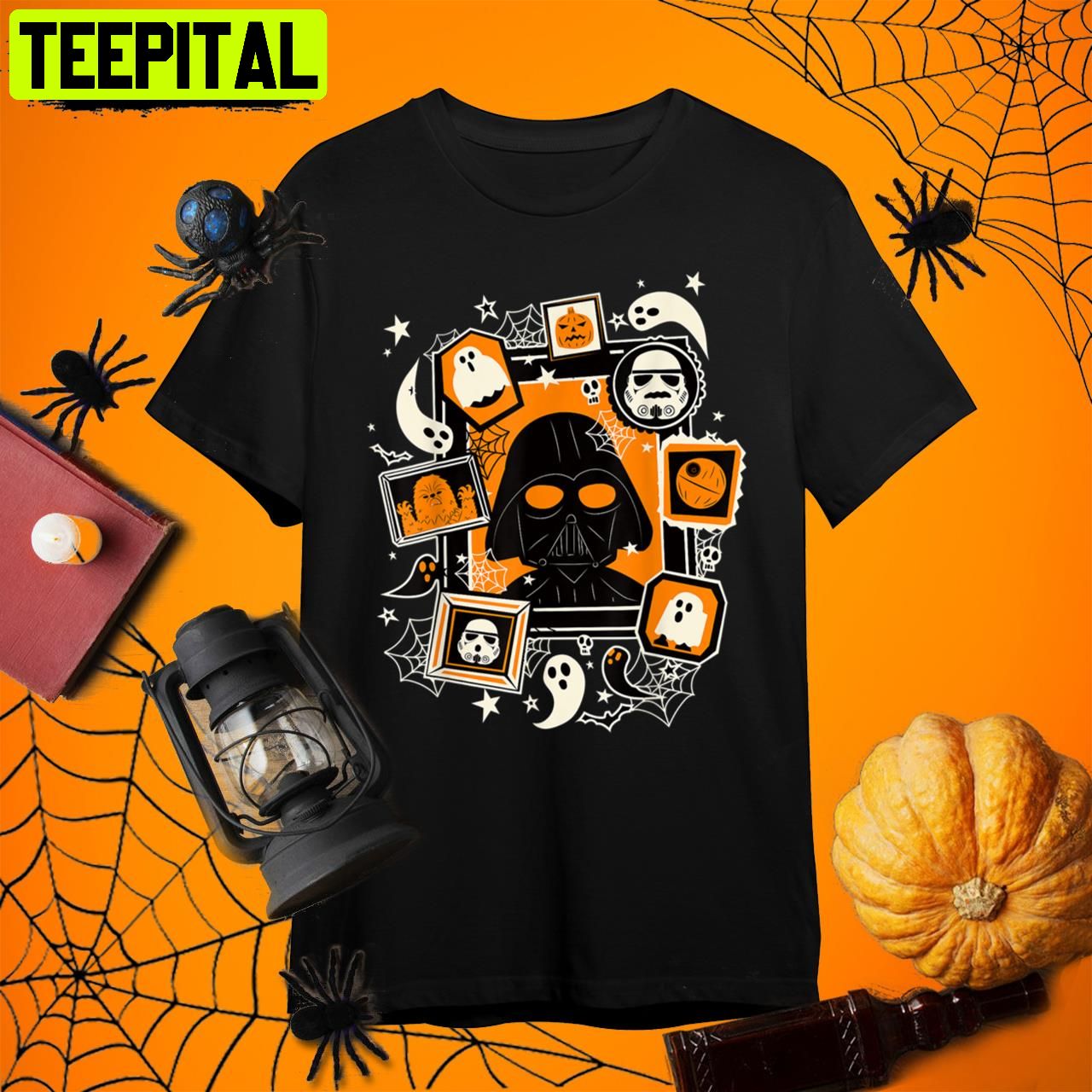 Darth Vader And Ghosts Halloween Poster Retro Art Unisex T-Shirt Darth Vader And Ghosts Halloween Poster Retro Art Unisex T-Shirt